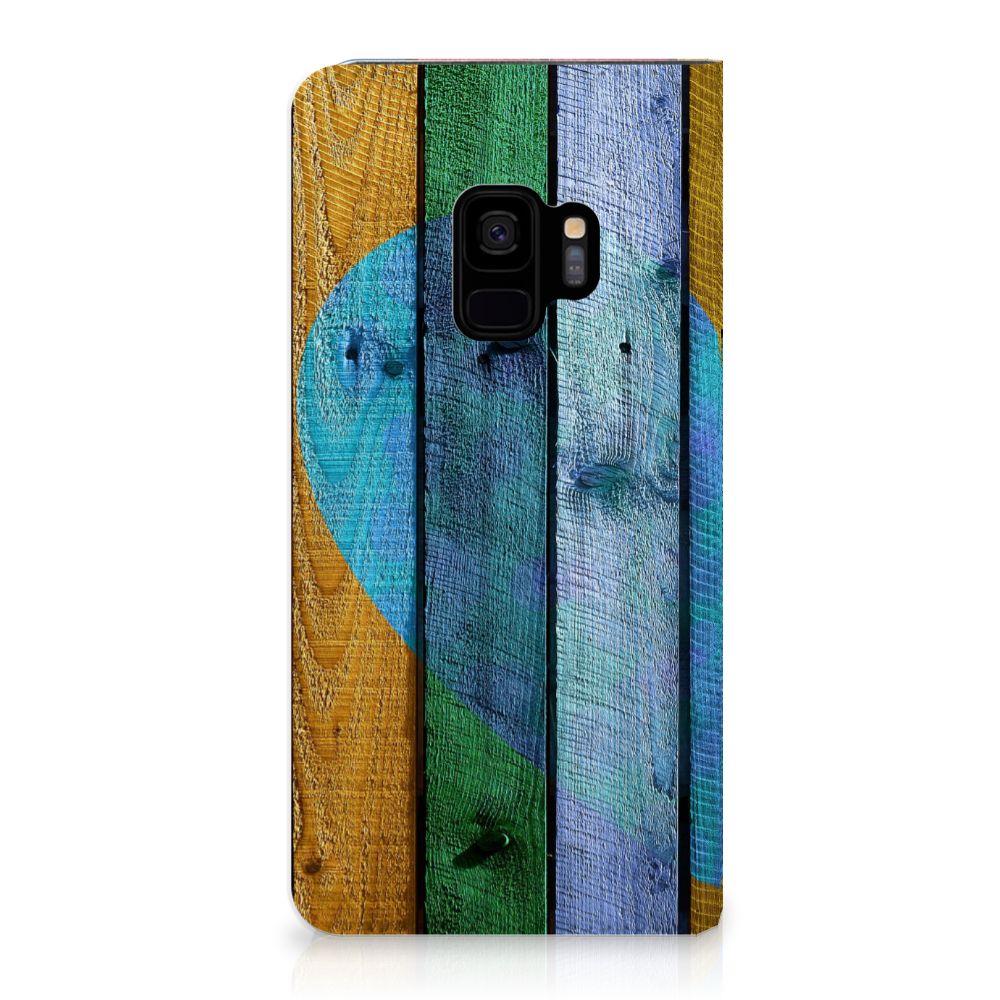 Samsung Galaxy S9 Book Wallet Case Wood Heart - Cadeau voor je Vriend