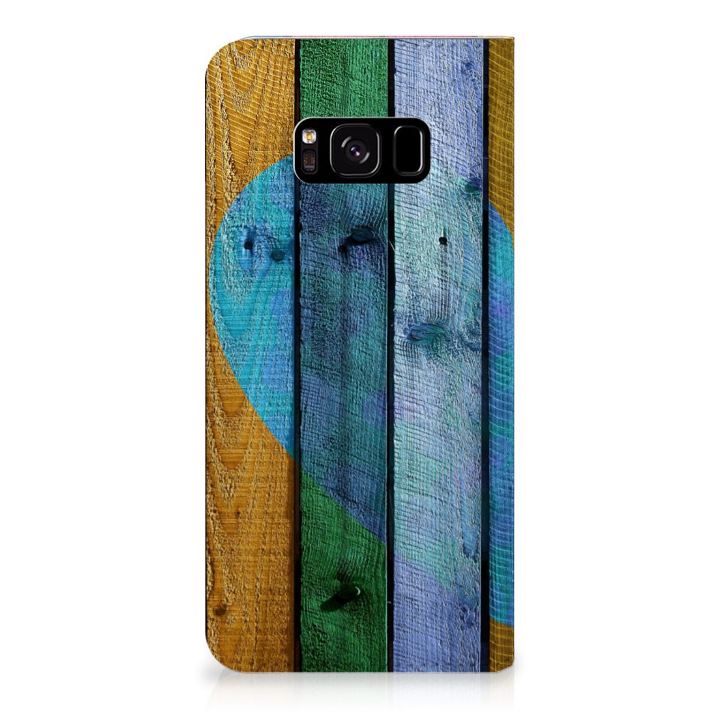 Samsung Galaxy S8 Book Wallet Case Wood Heart - Cadeau voor je Vriend