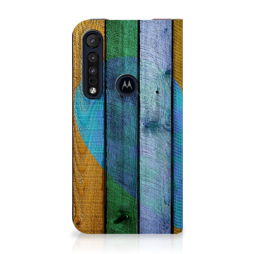 Motorola G8 Plus Book Wallet Case Wood Heart - Cadeau voor je Vriend