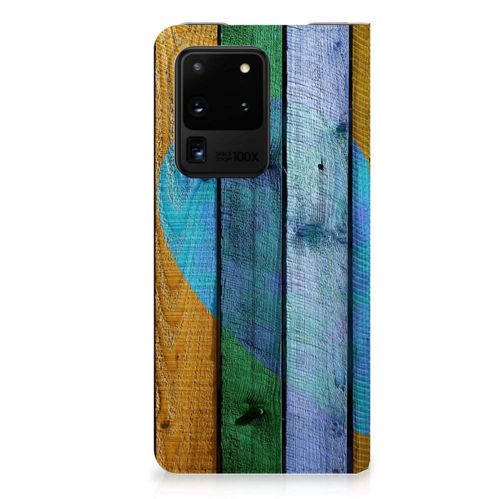 Samsung Galaxy S20 Ultra Book Wallet Case Wood Heart - Cadeau voor je Vriend