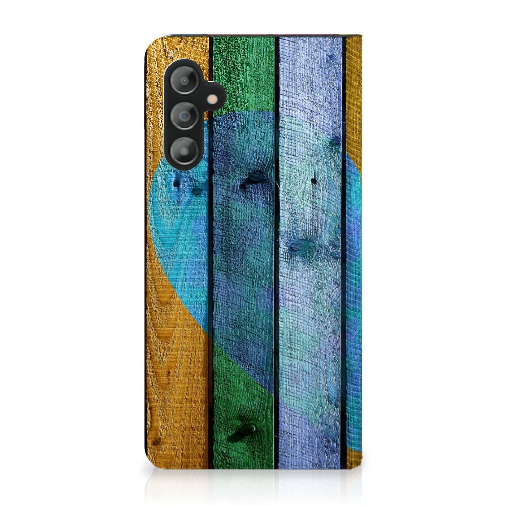 Samsung Galaxy A14 5G Book Wallet Case Wood Heart - Cadeau voor je Vriend