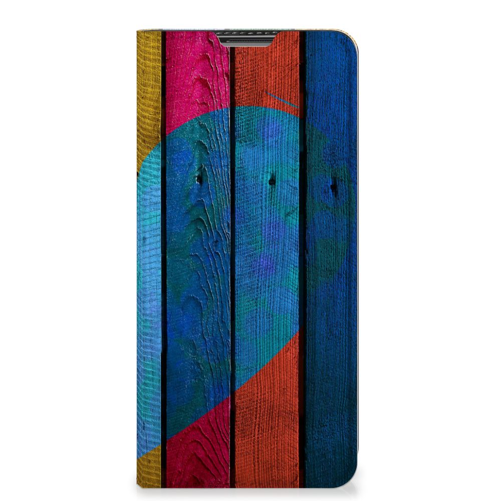OnePlus 9 Book Wallet Case Wood Heart - Cadeau voor je Vriend