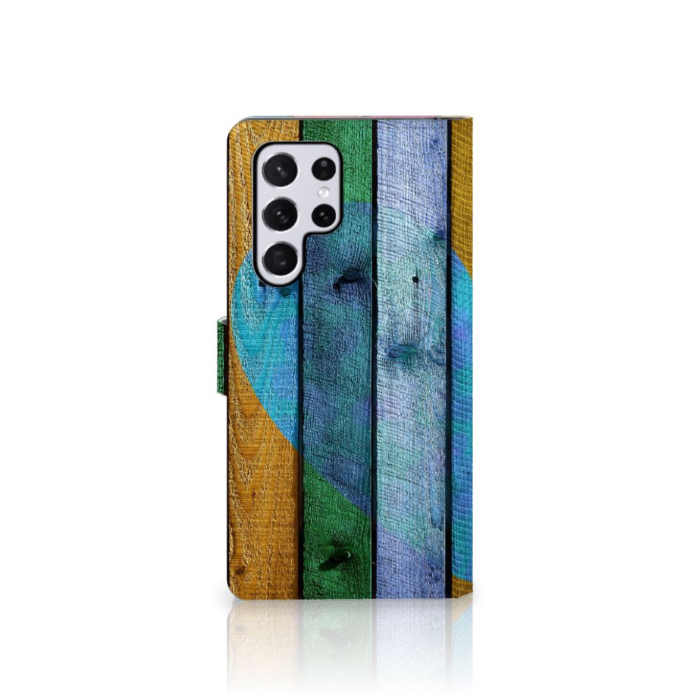 Samsung Galaxy S22 Ultra Book Style Case Wood Heart - Cadeau voor je Vriend