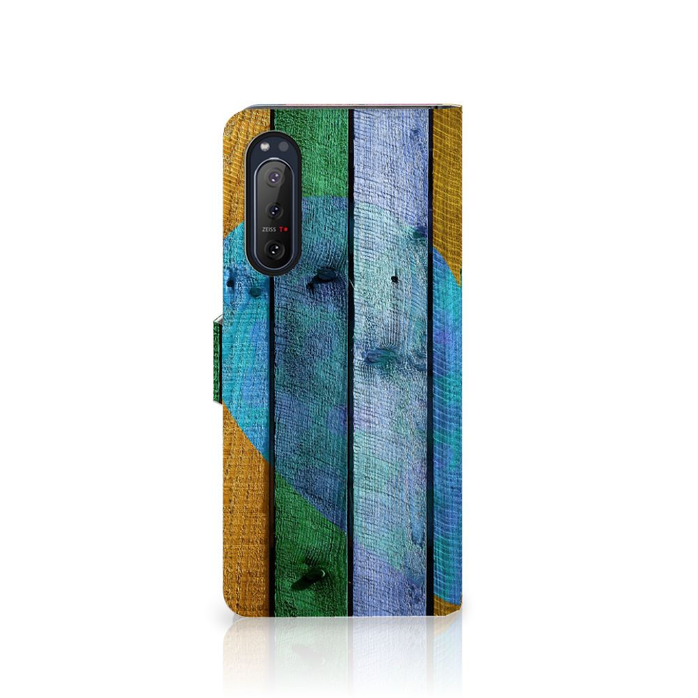 Sony Xperia 5II Book Style Case Wood Heart - Cadeau voor je Vriend