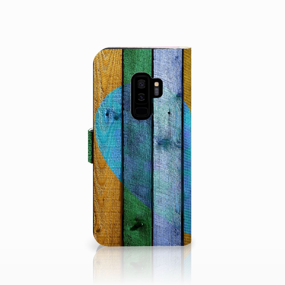 Samsung Galaxy S9 Plus Book Style Case Wood Heart - Cadeau voor je Vriend