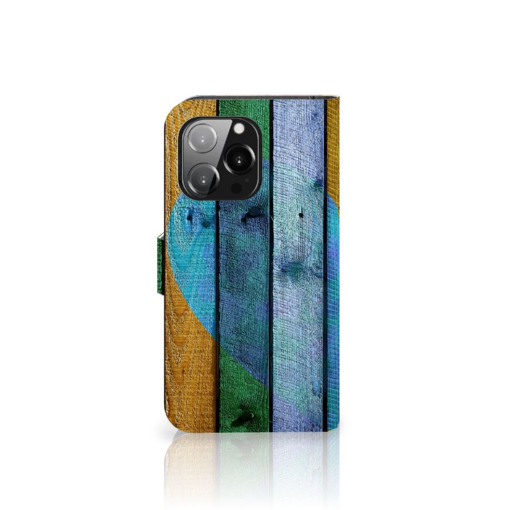 iPhone 13 Pro Book Style Case Wood Heart - Cadeau voor je Vriend