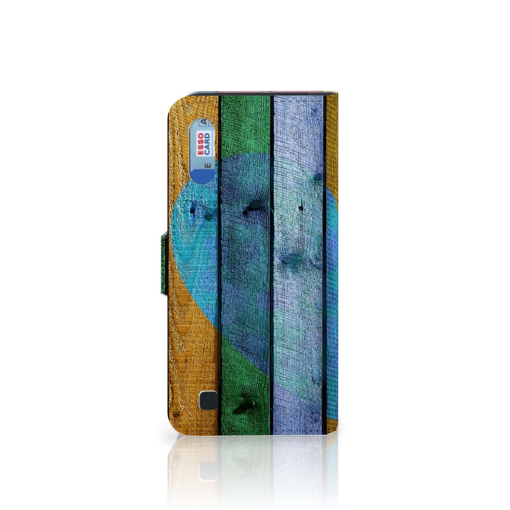 Samsung Galaxy M10 Book Style Case Wood Heart - Cadeau voor je Vriend