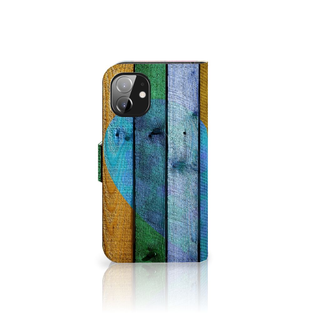 Apple iPhone 12 Mini Book Style Case Wood Heart - Cadeau voor je Vriend