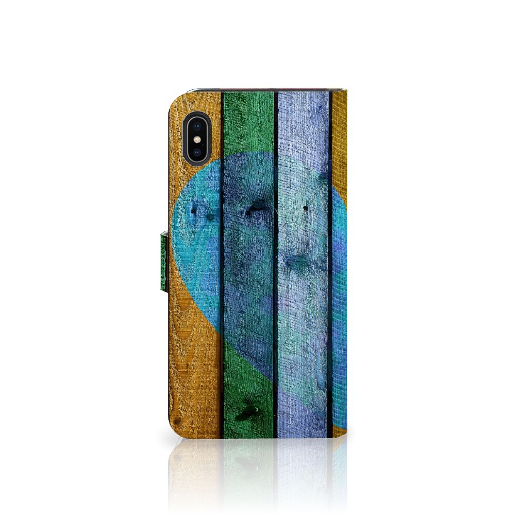 Apple iPhone Xs Max Book Style Case Wood Heart - Cadeau voor je Vriend