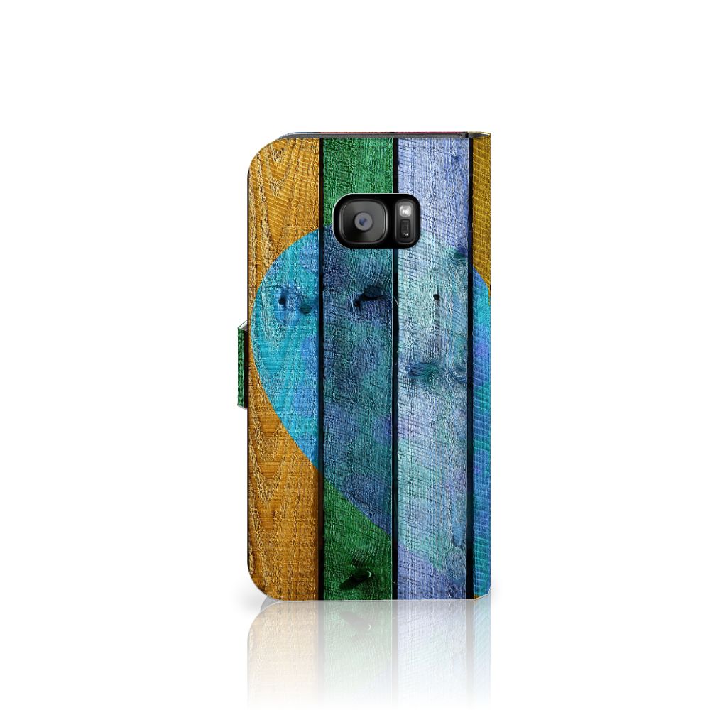 Samsung Galaxy S7 Edge Book Style Case Wood Heart - Cadeau voor je Vriend