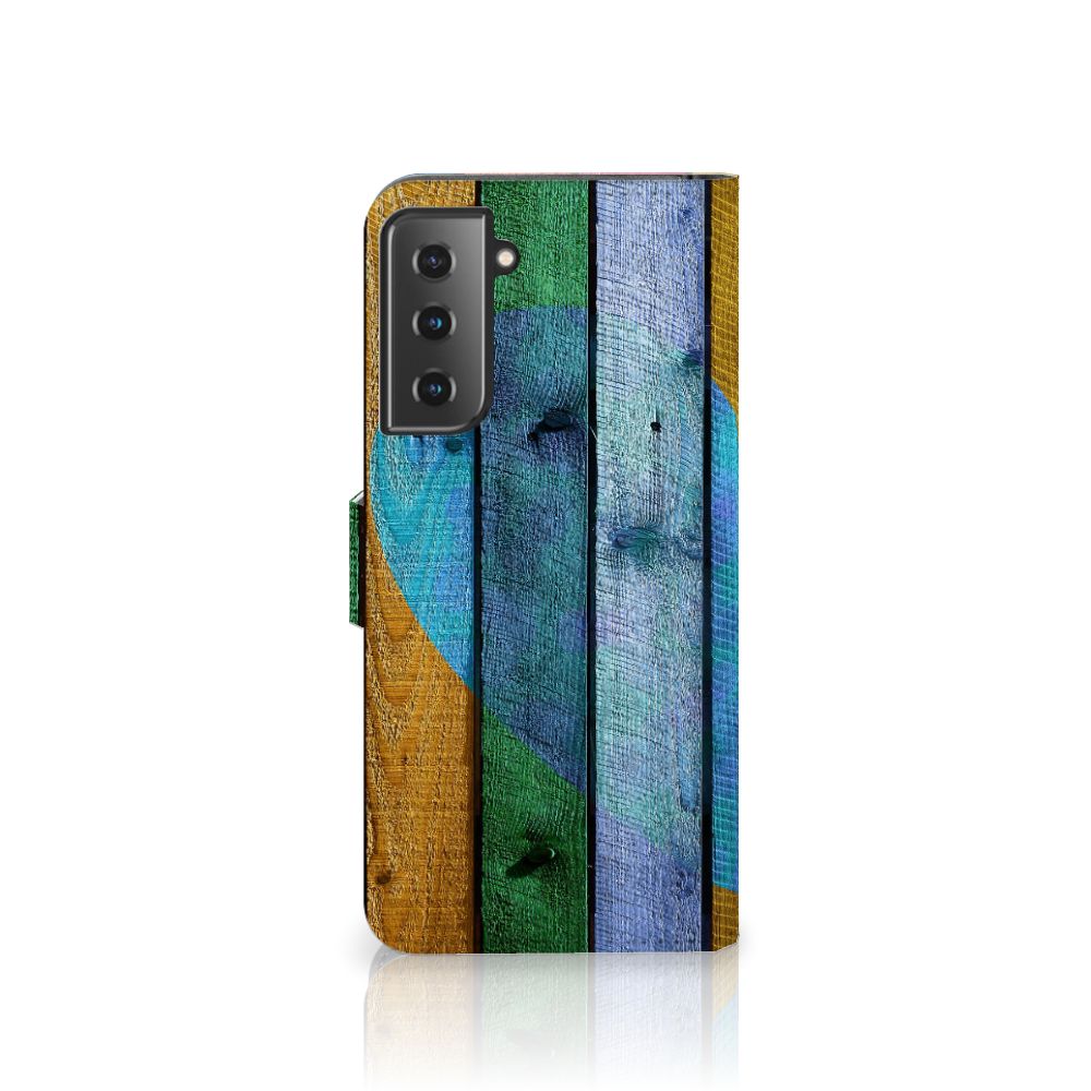 Samsung Galaxy S21 Plus Book Style Case Wood Heart - Cadeau voor je Vriend