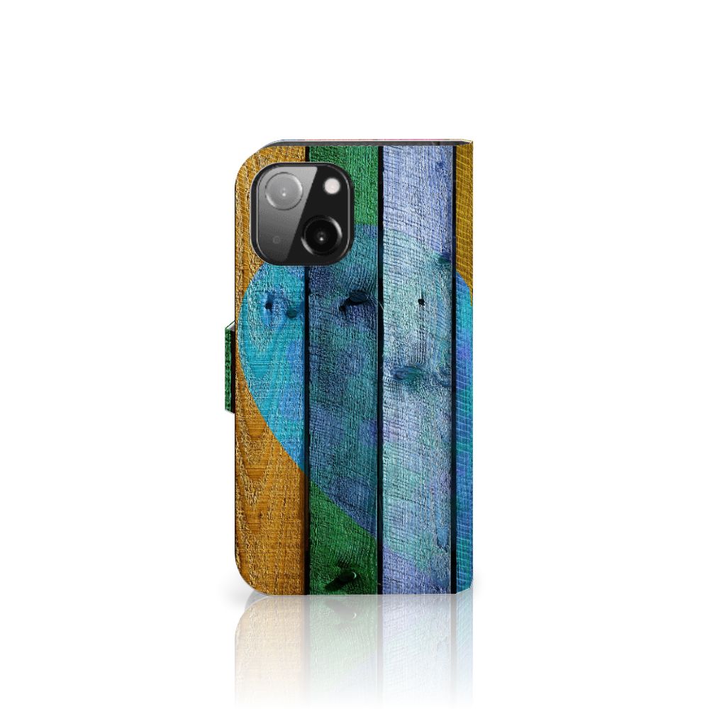 iPhone 13 Mini Book Style Case Wood Heart - Cadeau voor je Vriend