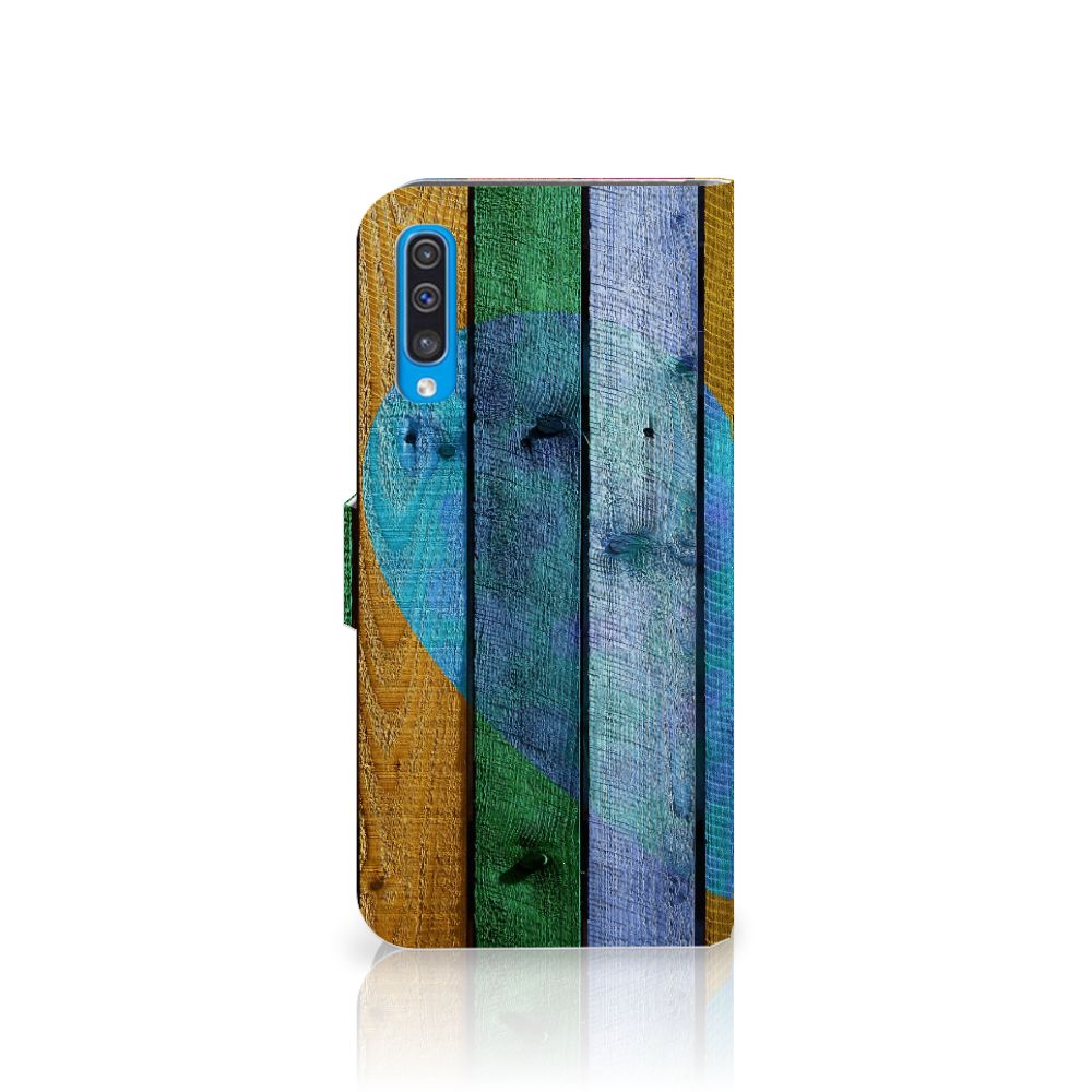 Samsung Galaxy A50 Book Style Case Wood Heart - Cadeau voor je Vriend