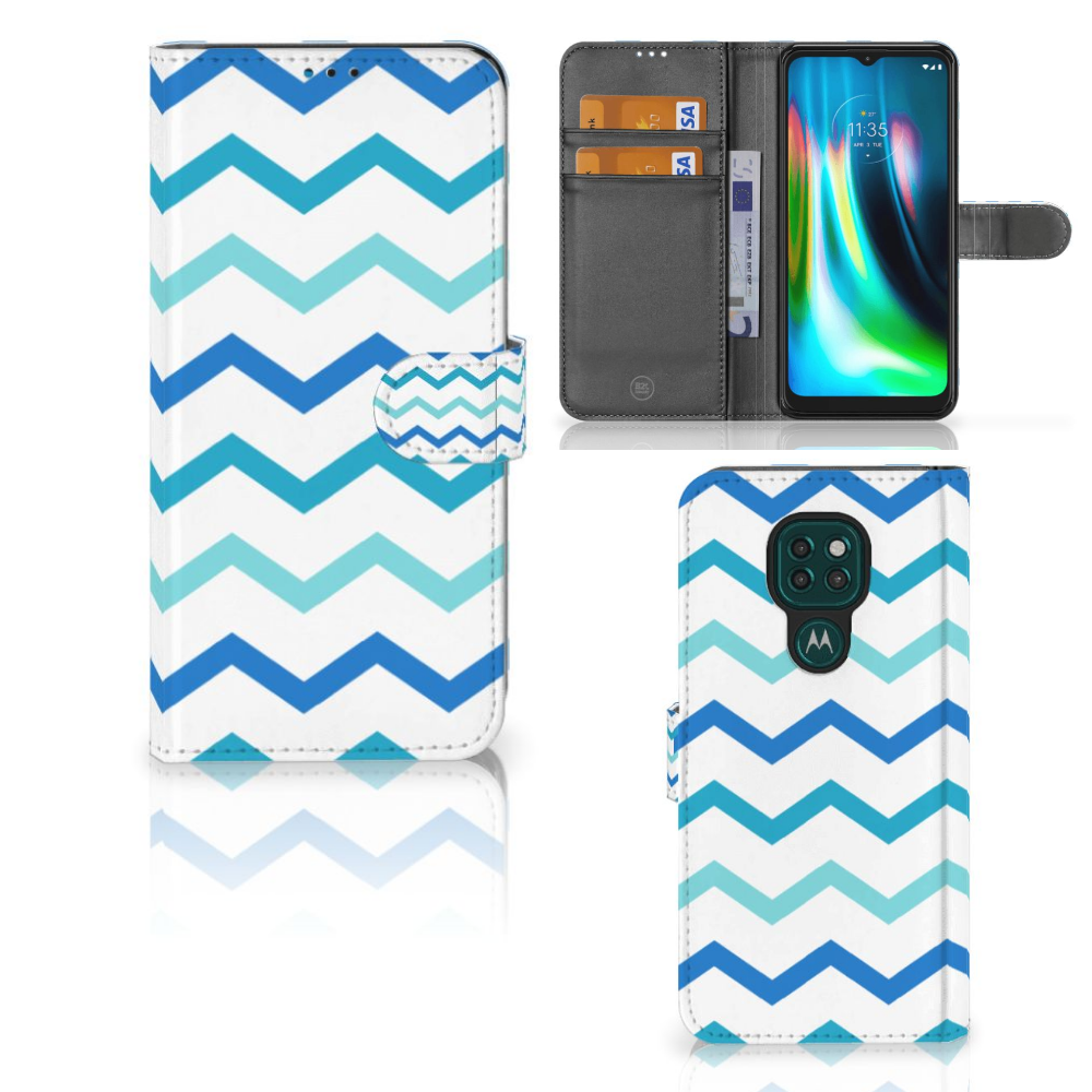 Motorola Moto G9 Play | E7 Plus Telefoon Hoesje Zigzag Blauw
