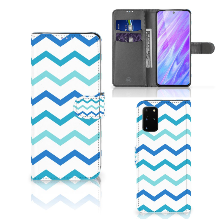 Samsung Galaxy S20 Plus Telefoon Hoesje Zigzag Blauw