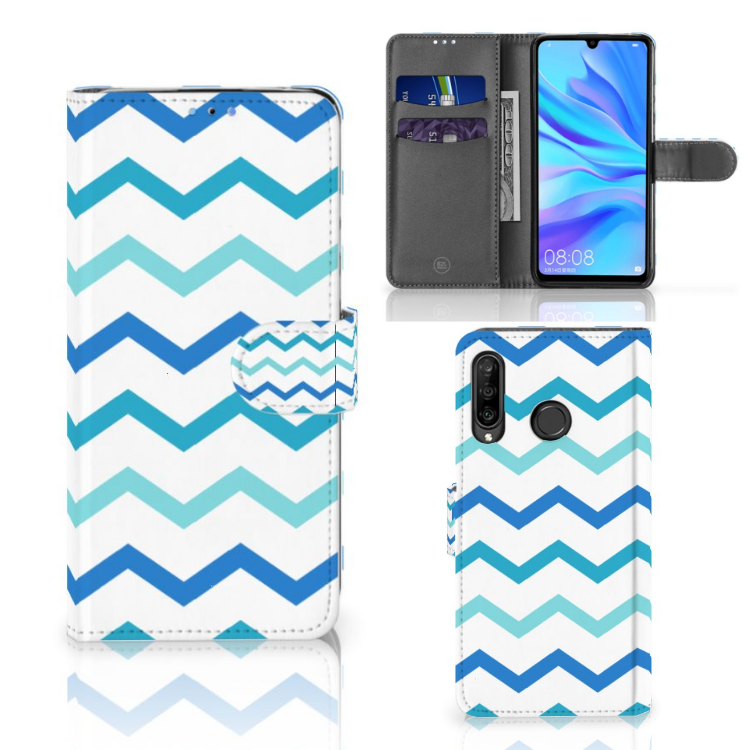 Huawei P30 Lite (2020) Telefoon Hoesje Zigzag Blauw