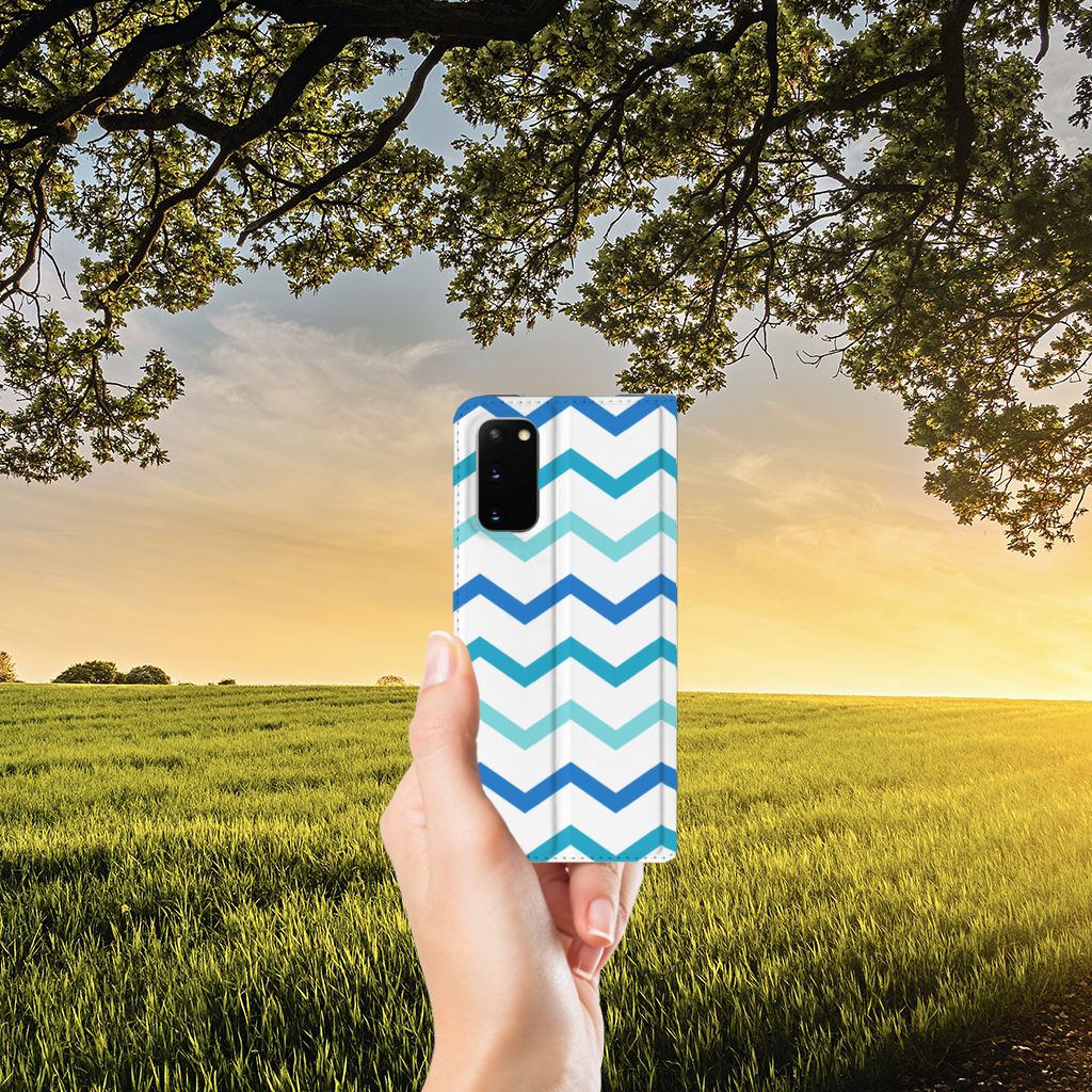 Samsung Galaxy S20 Hoesje met Magneet Zigzag Blauw