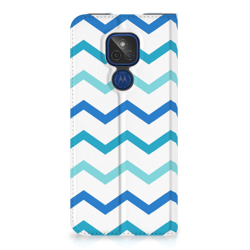 Motorola Moto G9 Play Hoesje met Magneet Zigzag Blauw