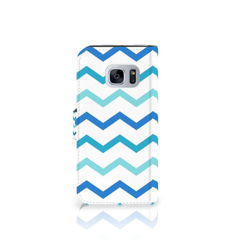 Samsung Galaxy S7 Telefoon Hoesje Zigzag Blauw