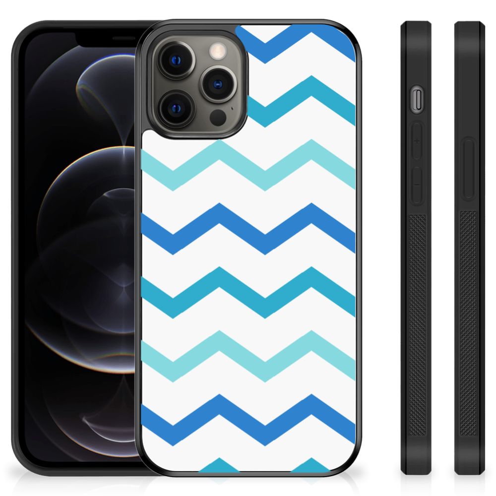 iPhone 12 Pro Max Bumper Case Zigzag Blauw