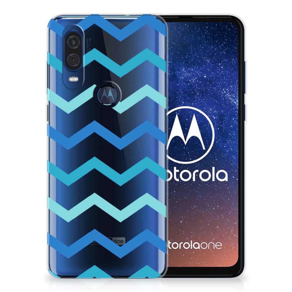 Motorola One Vision TPU bumper Zigzag Blauw