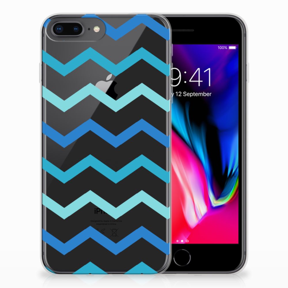 Apple iPhone 7 Plus | 8 Plus Uniek TPU Hoesje Zigzag Blauw