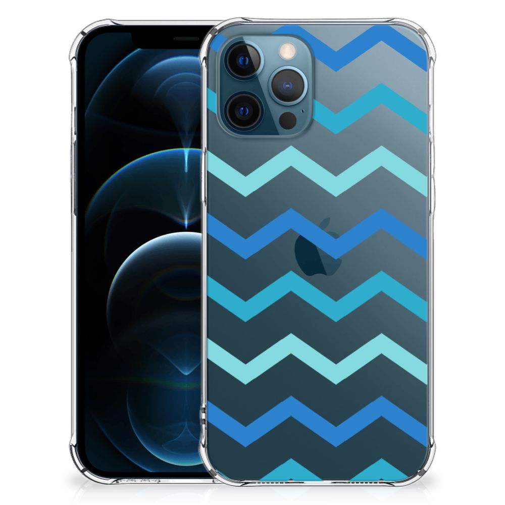 iPhone 12 | 12 Pro Doorzichtige Silicone Hoesje Zigzag Blauw