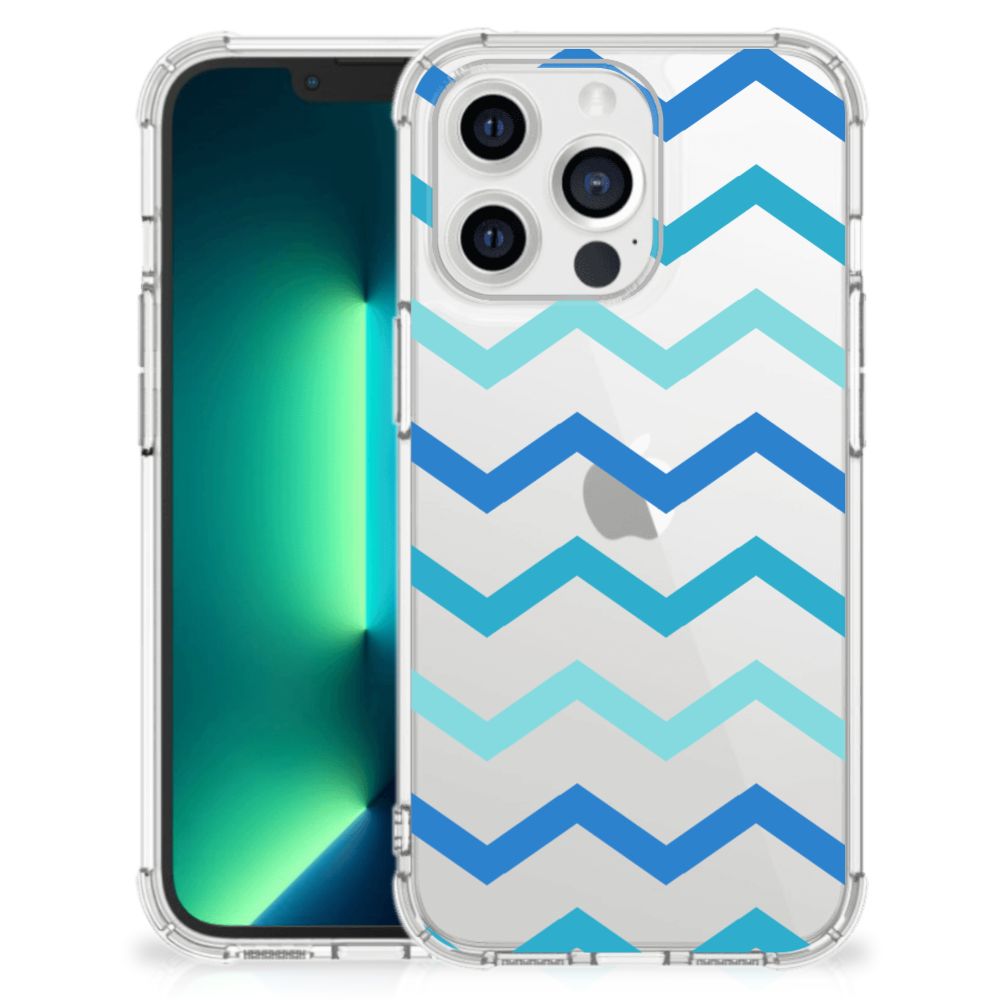 iPhone 13 Pro Max Doorzichtige Silicone Hoesje Zigzag Blauw