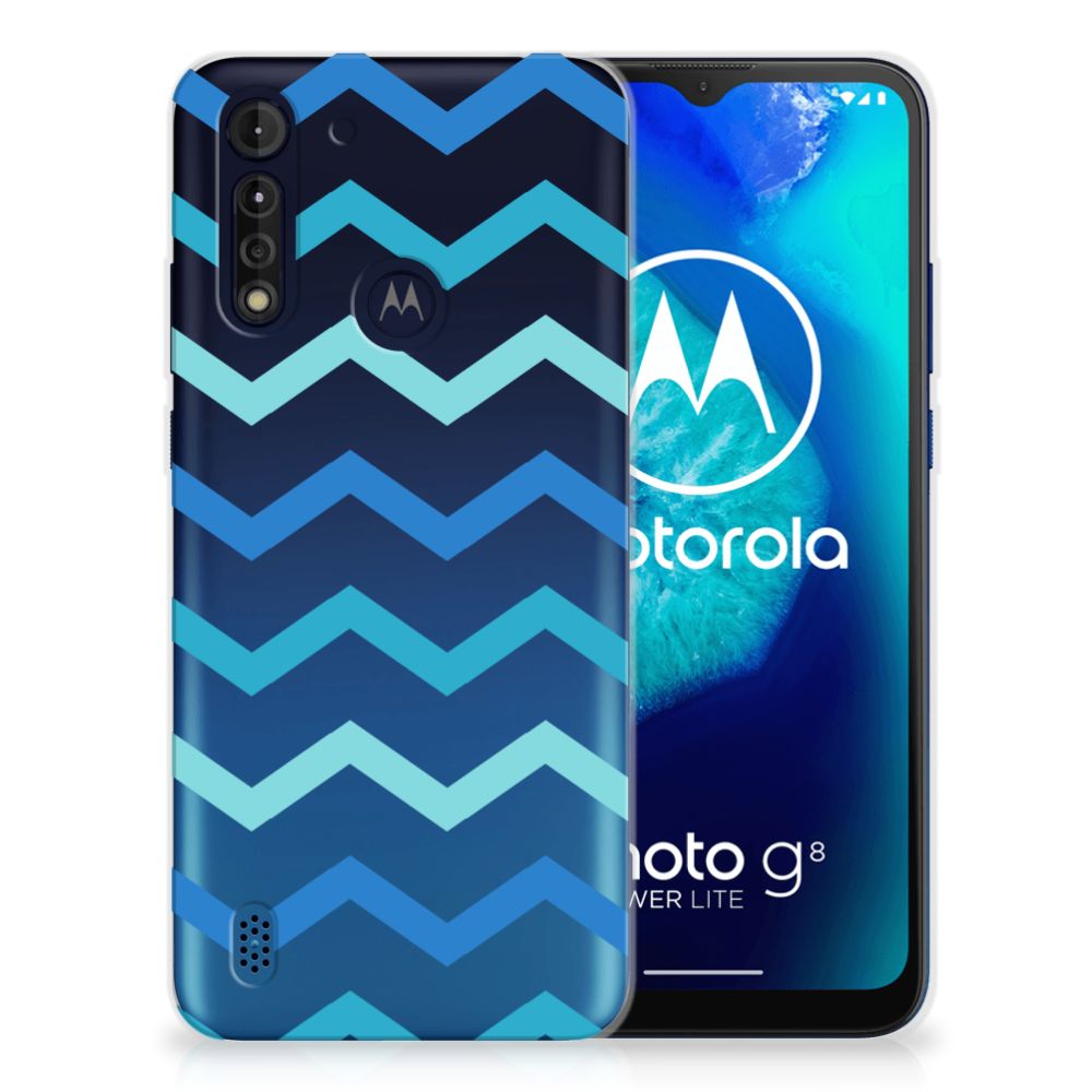 Motorola Moto G8 Power Lite TPU bumper Zigzag Blauw