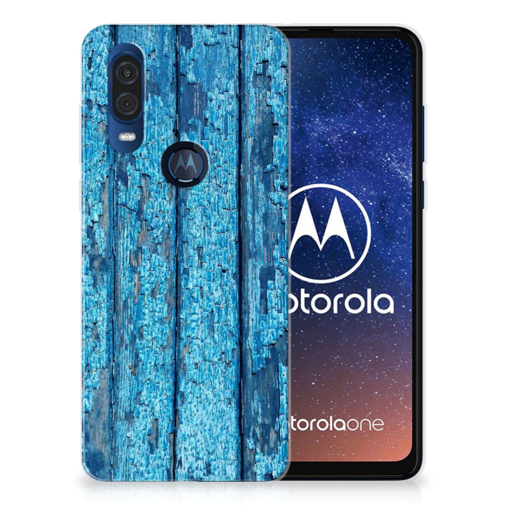 Motorola One Vision Bumper Hoesje Wood Blue