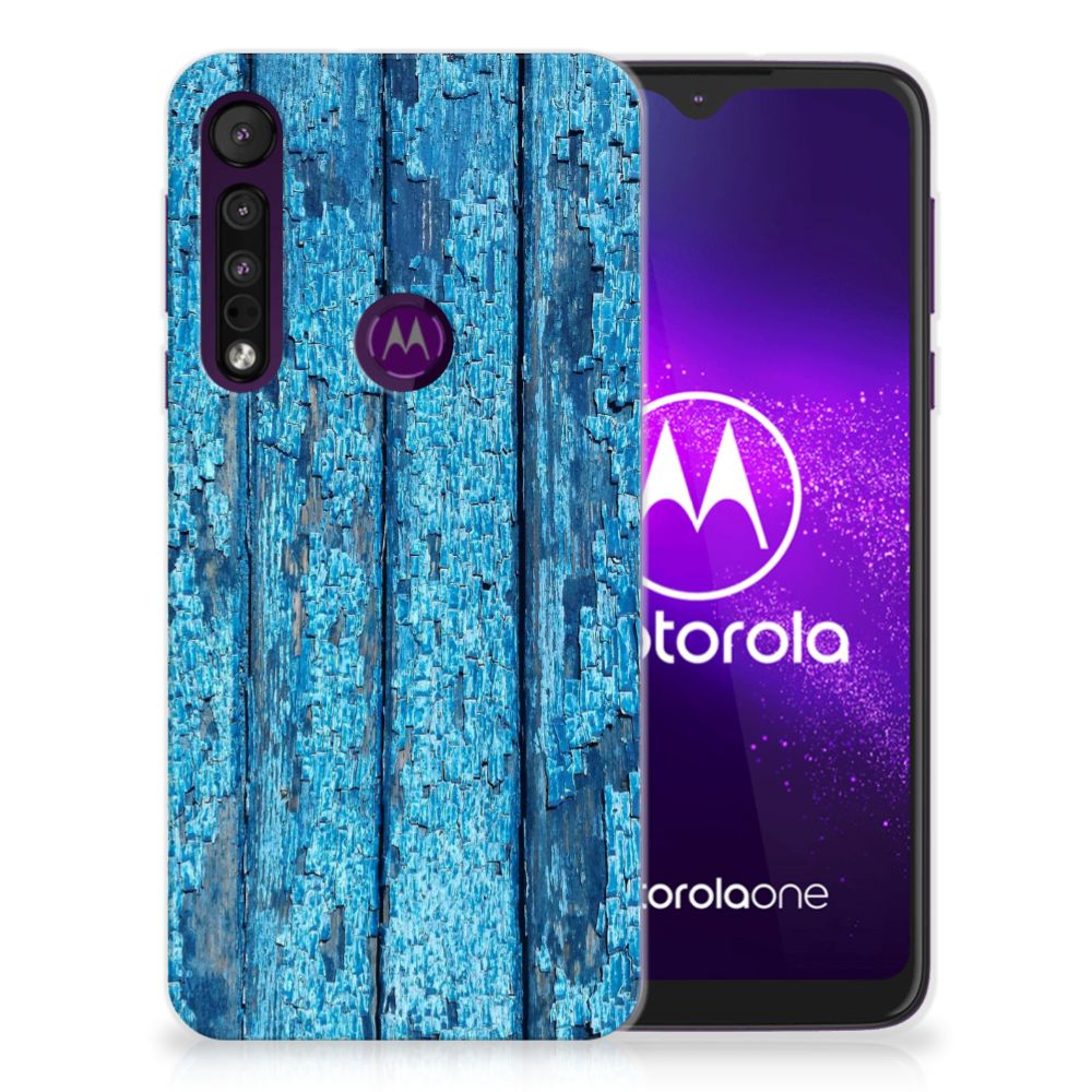 Motorola One Macro Bumper Hoesje Wood Blue