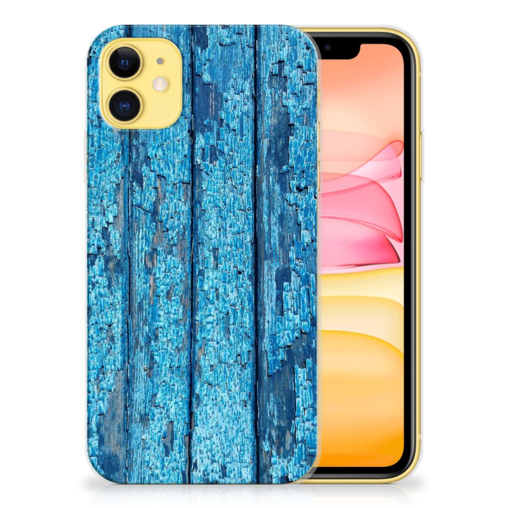Apple iPhone 11 Bumper Hoesje Wood Blue