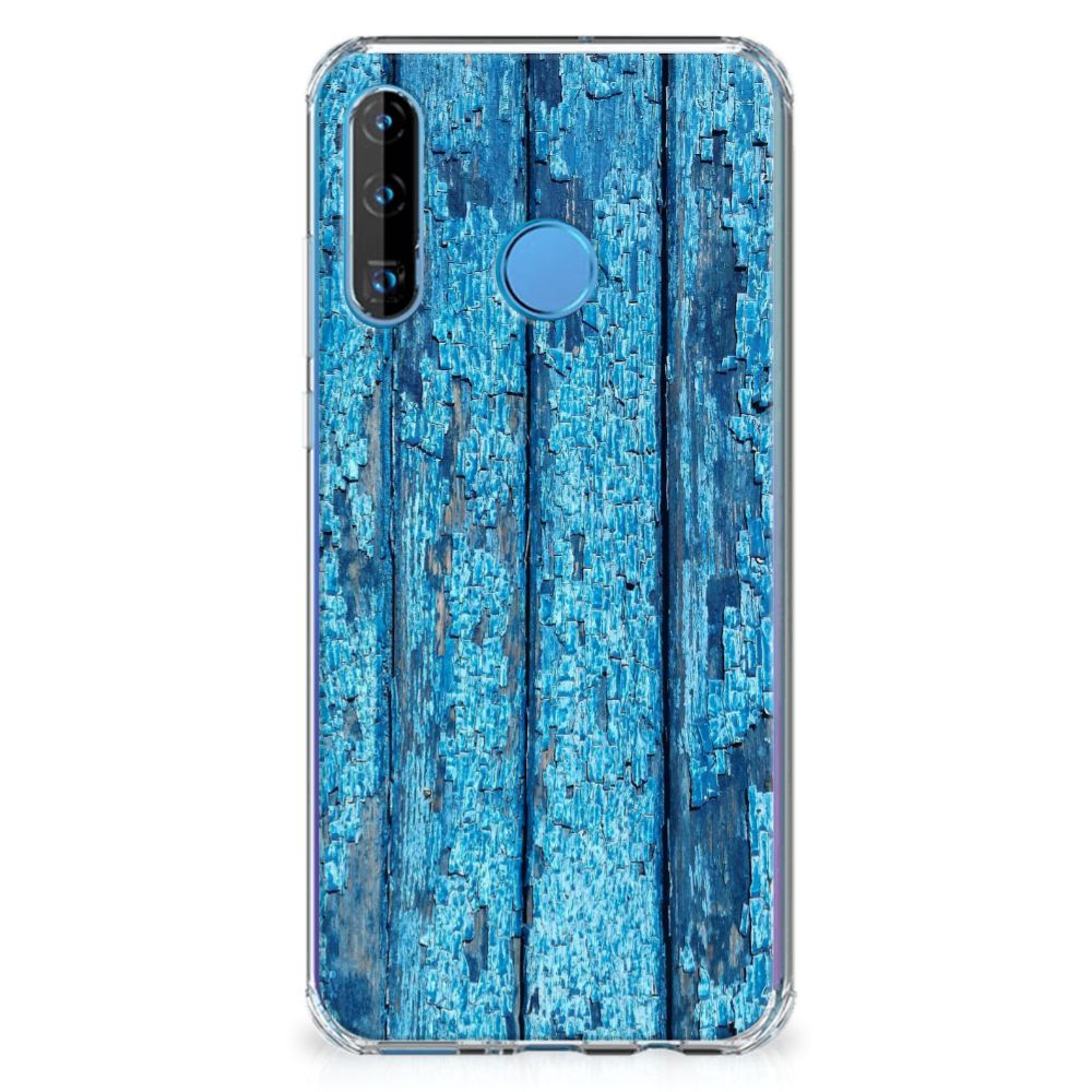 Huawei P30 Lite Stevig Telefoonhoesje Wood Blue