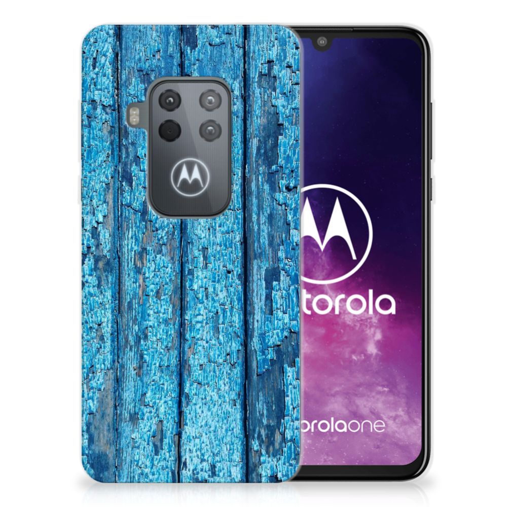 Motorola One Zoom Bumper Hoesje Wood Blue
