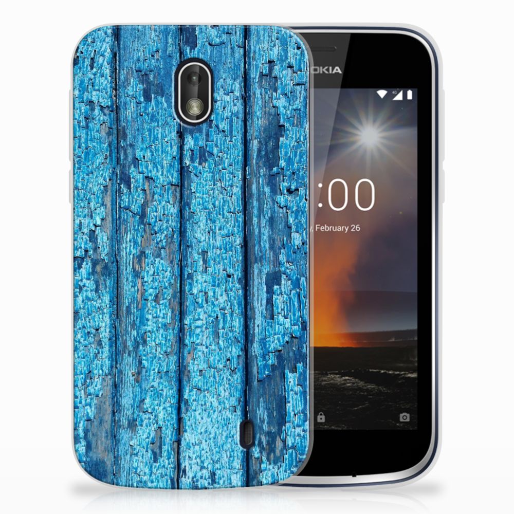 Nokia 1 Uniek TPU Hoesje Wood Blue