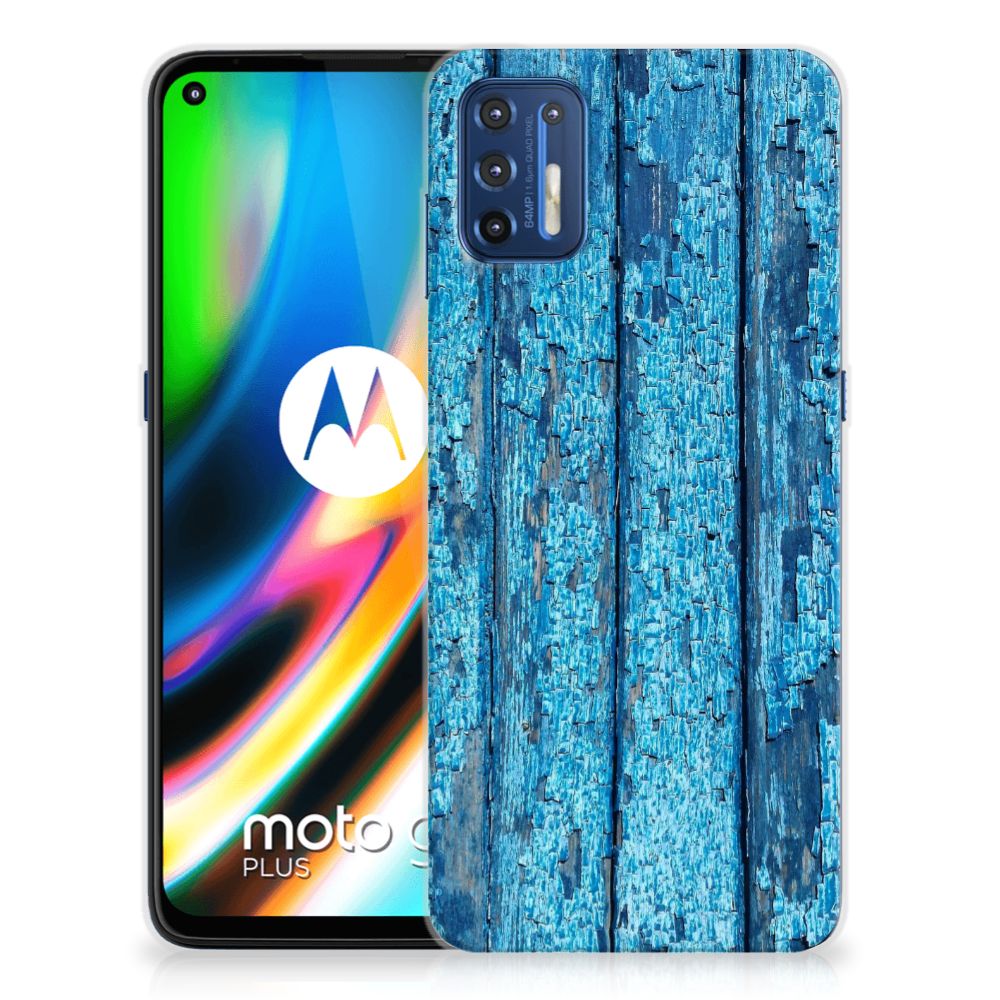 Motorola Moto G9 Plus Bumper Hoesje Wood Blue