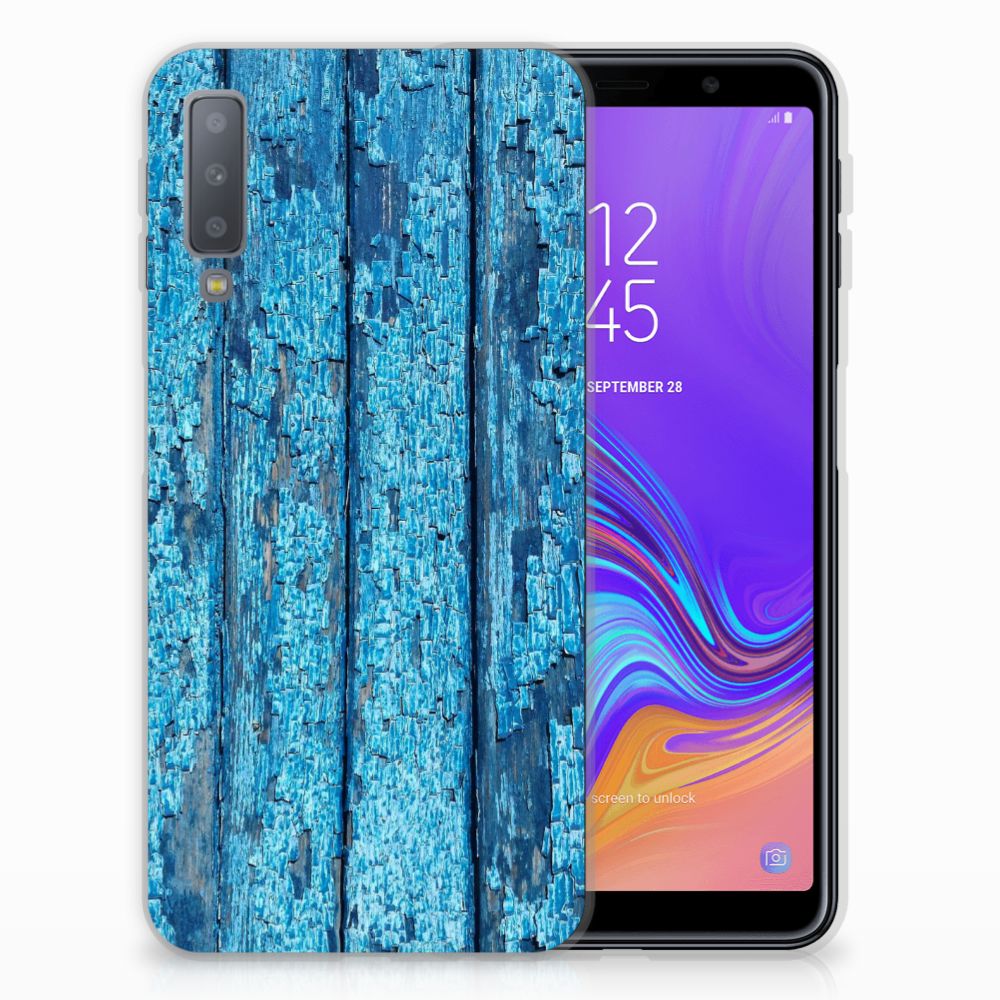 Samsung Galaxy A7 (2018) Uniek TPU Hoesje Wood Blue