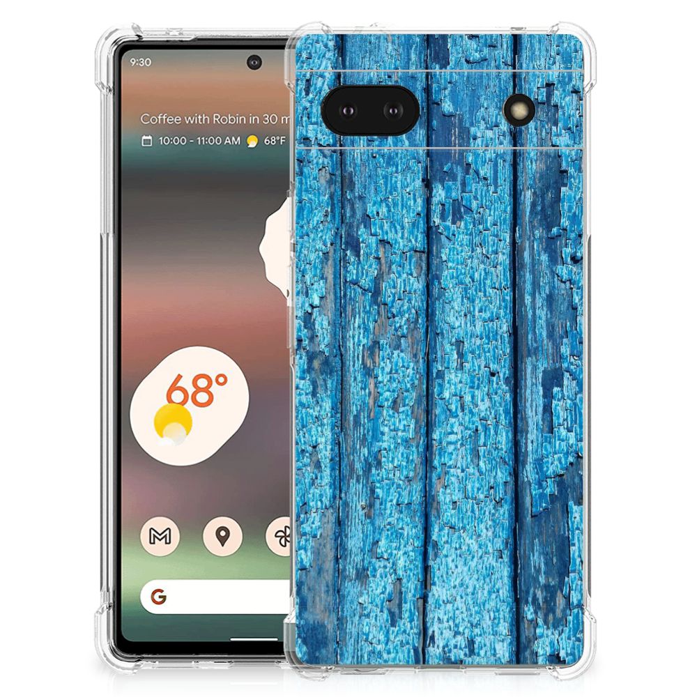 Google Pixel 6A Stevig Telefoonhoesje Wood Blue