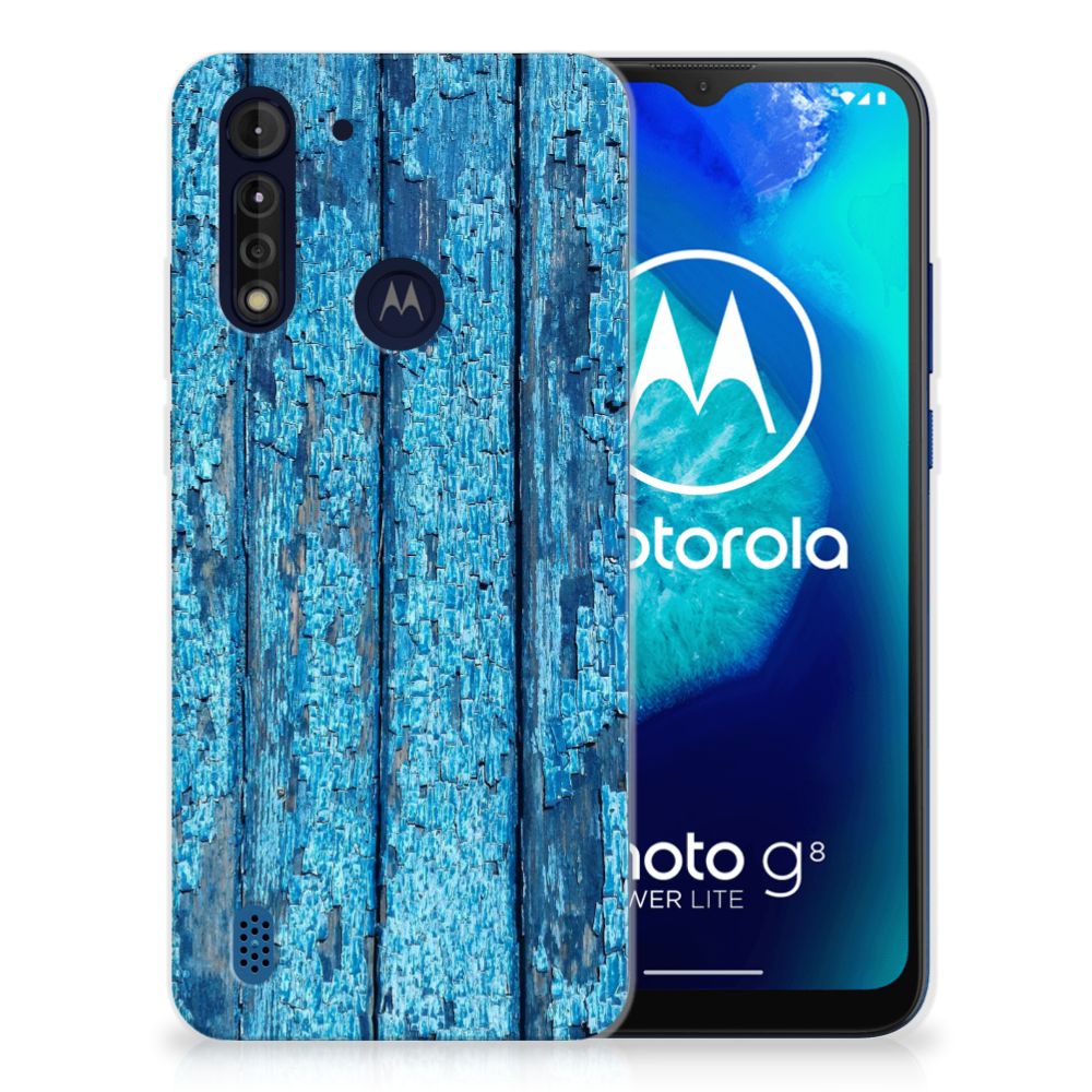 Motorola Moto G8 Power Lite Bumper Hoesje Wood Blue