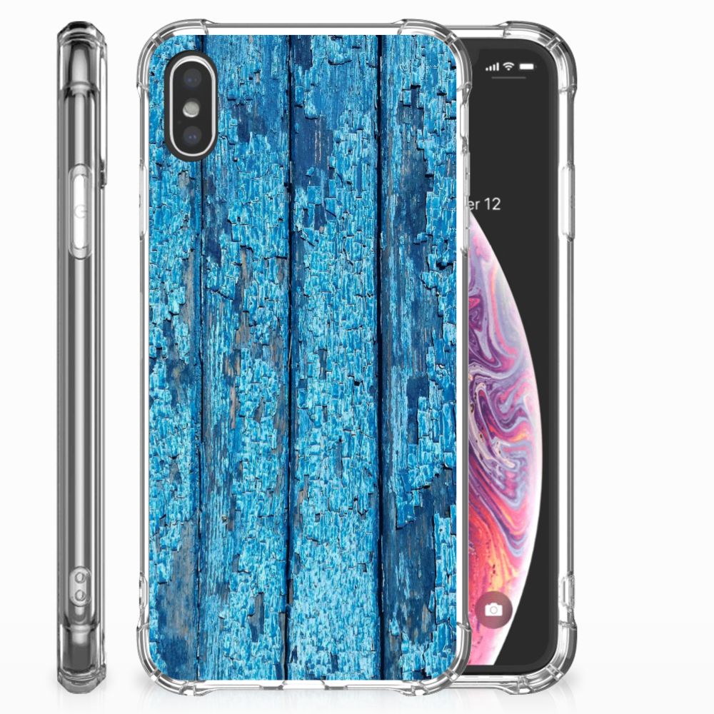 Apple iPhone Xs Max Stevig Telefoonhoesje Wood Blue