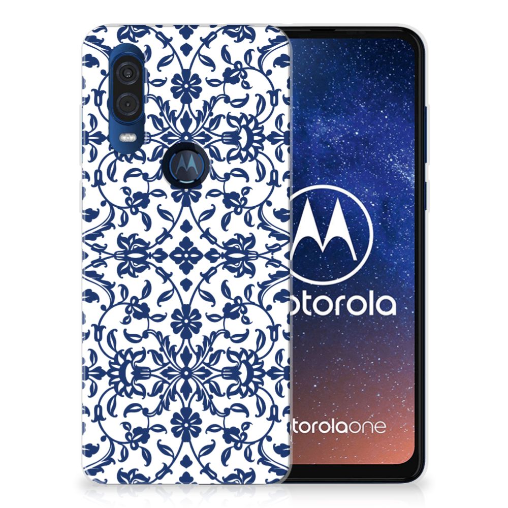 Motorola One Vision TPU Case Flower Blue