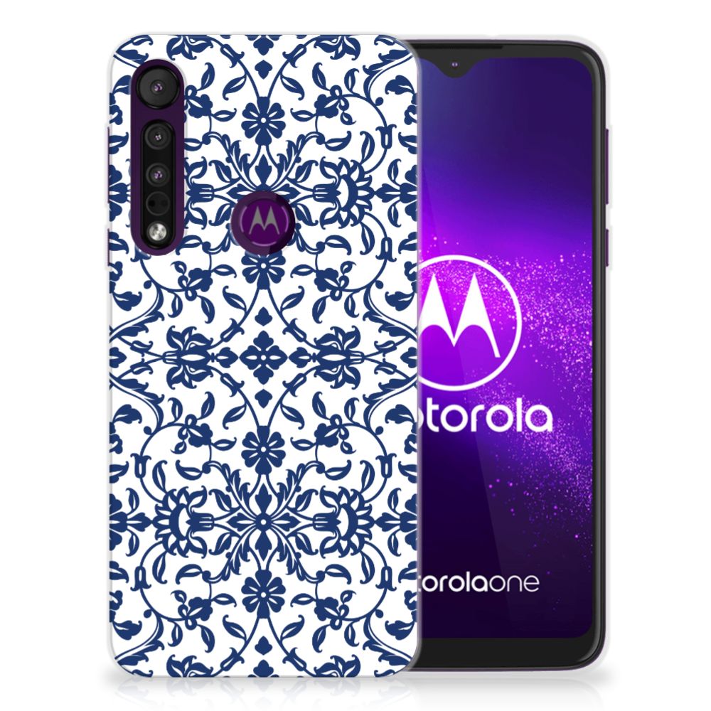 Motorola One Macro TPU Case Flower Blue