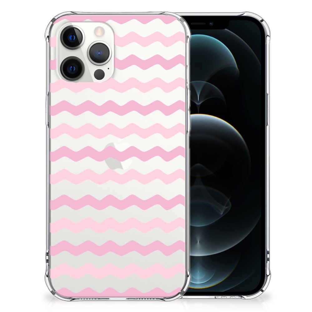 iPhone 12 Pro Max Doorzichtige Silicone Hoesje Waves Roze