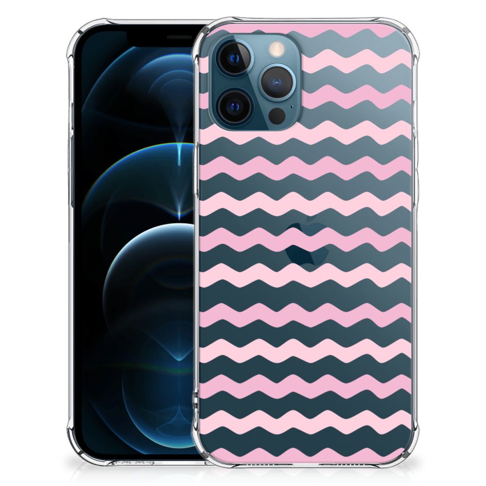 iPhone 12 | 12 Pro Doorzichtige Silicone Hoesje Waves Roze