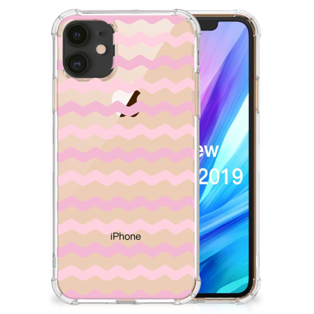 Apple iPhone 11 Doorzichtige Silicone Hoesje Waves Roze