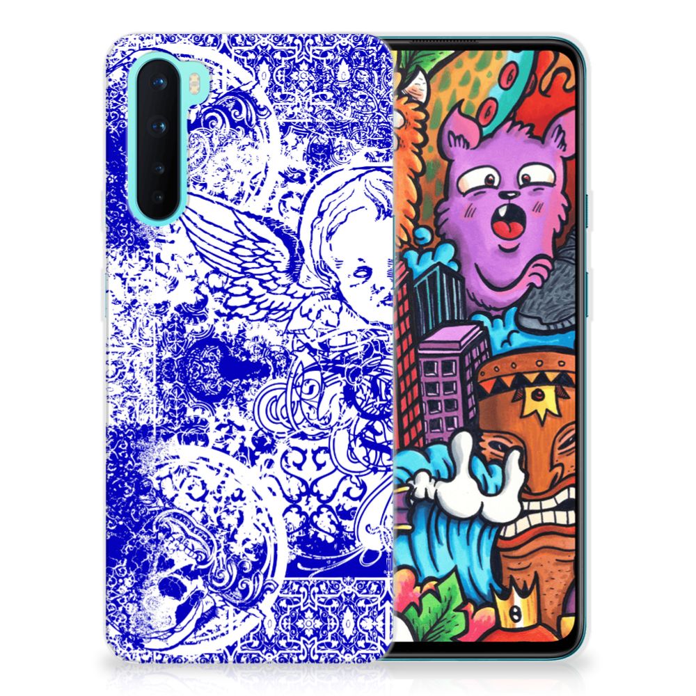 Silicone Back Case OnePlus Nord Angel Skull Blauw