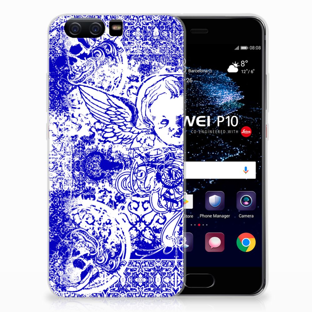 Silicone Back Case Huawei P10 Angel Skull Blauw