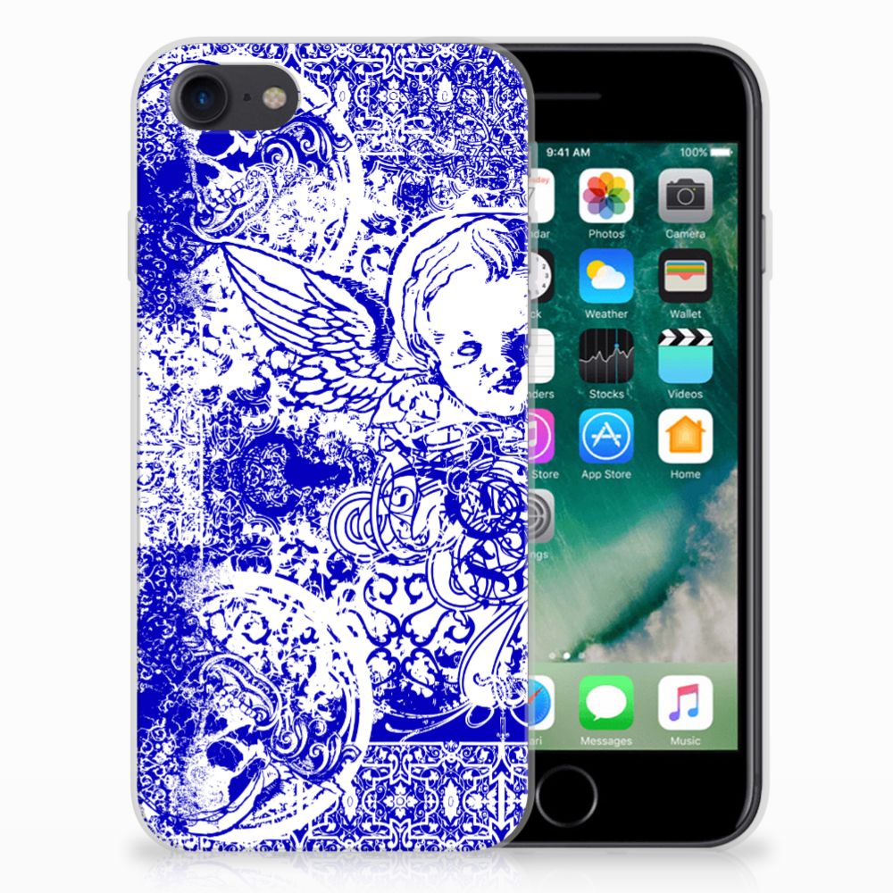 Silicone Back Case iPhone SE 2022 | SE 2020 | 8 | 7 Angel Skull Blauw