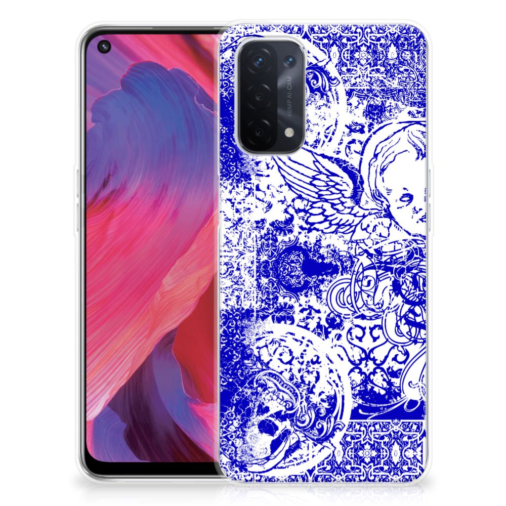 Silicone Back Case OPPO A93 5G Angel Skull Blauw