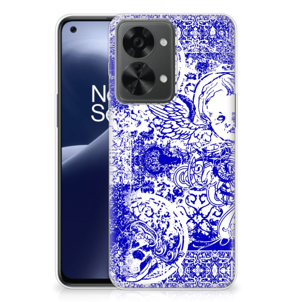 Silicone Back Case OnePlus Nord 2T Angel Skull Blauw